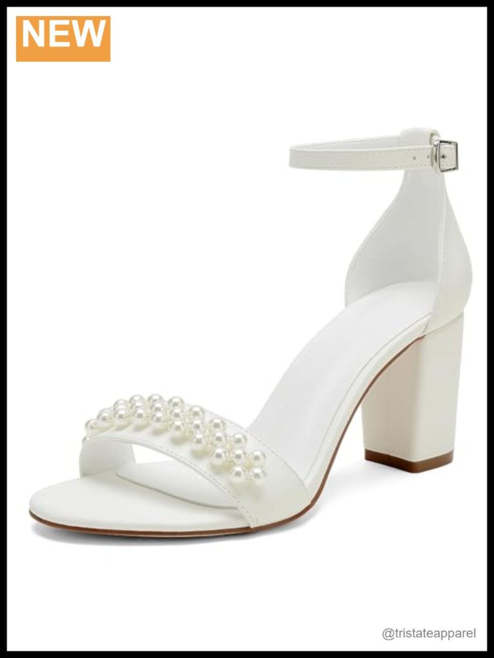 Satin Pearl Open Toe Chunky Block Heels Wedding Shoes